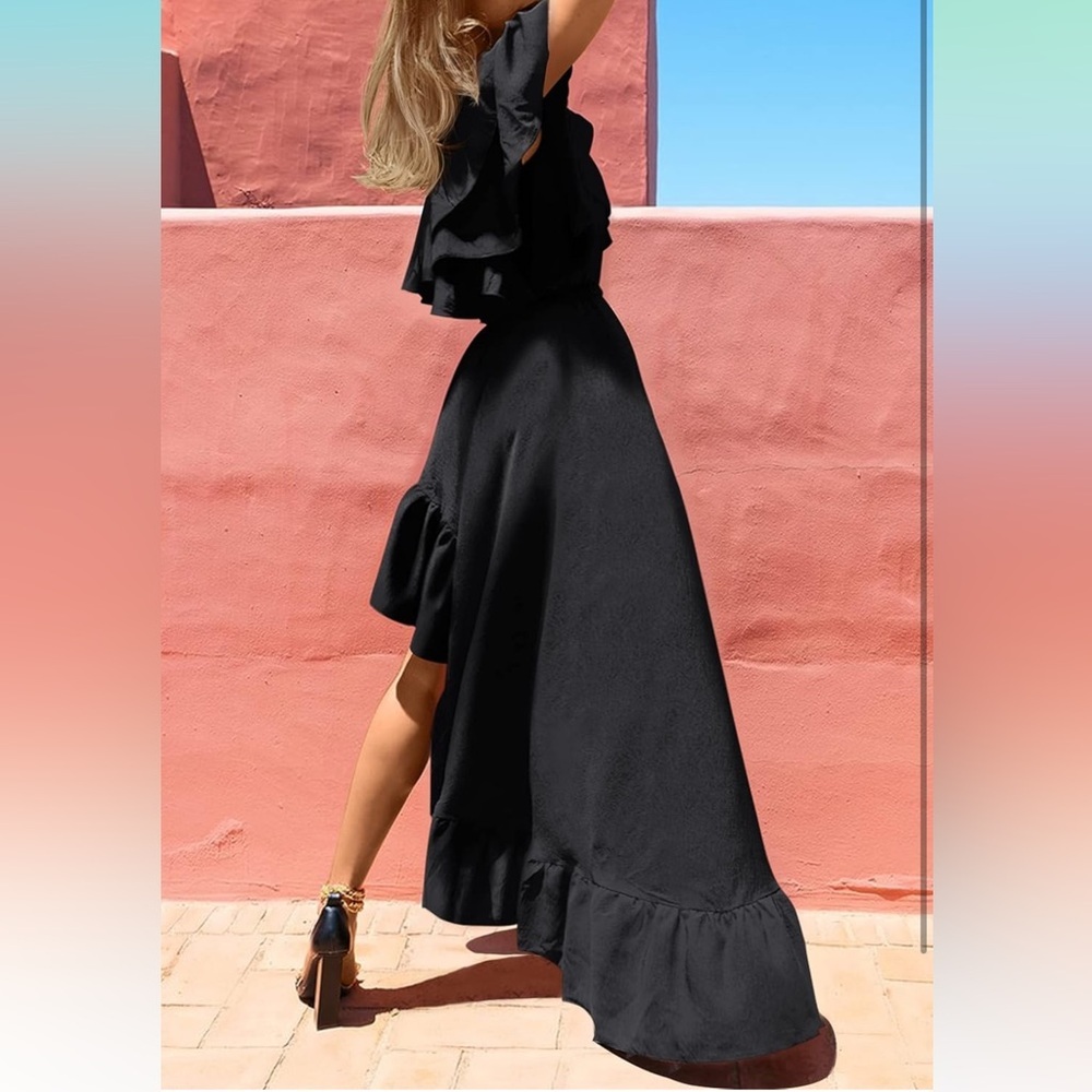 One shoulder sleeveless ruffle maxi dress - Picture 4 of 7